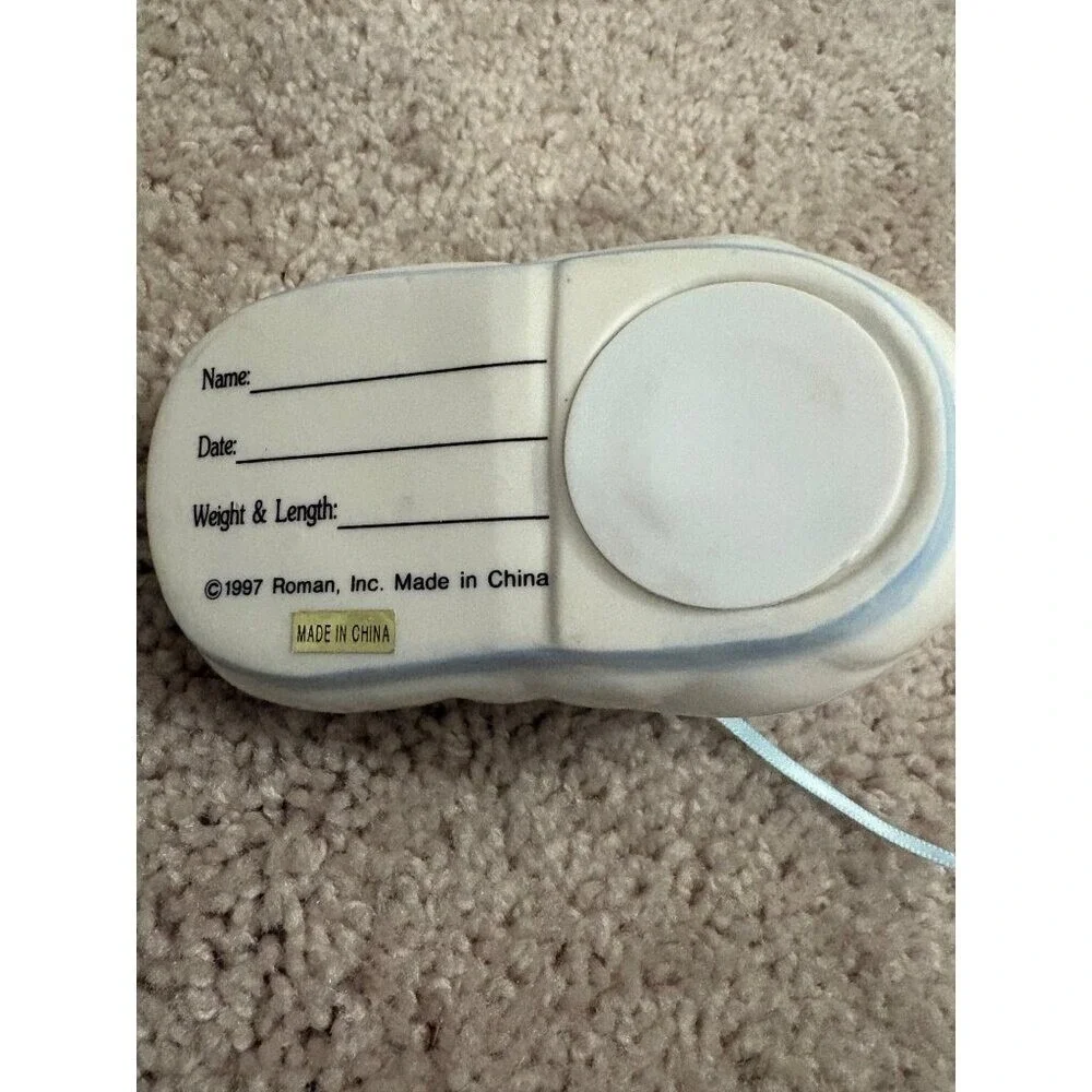 Ceramic Baby Shoe Coin‎ Bank NEW With Blue Lace Baptism Christening Birth Gift